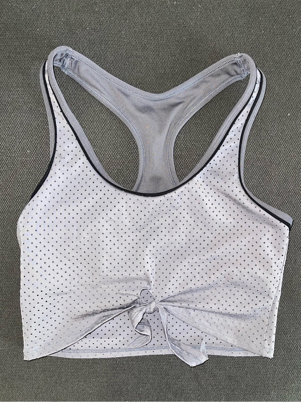 PINK Victoria's Secret Light Gray Polka Dot Tie-Front Racerback Sports Bra